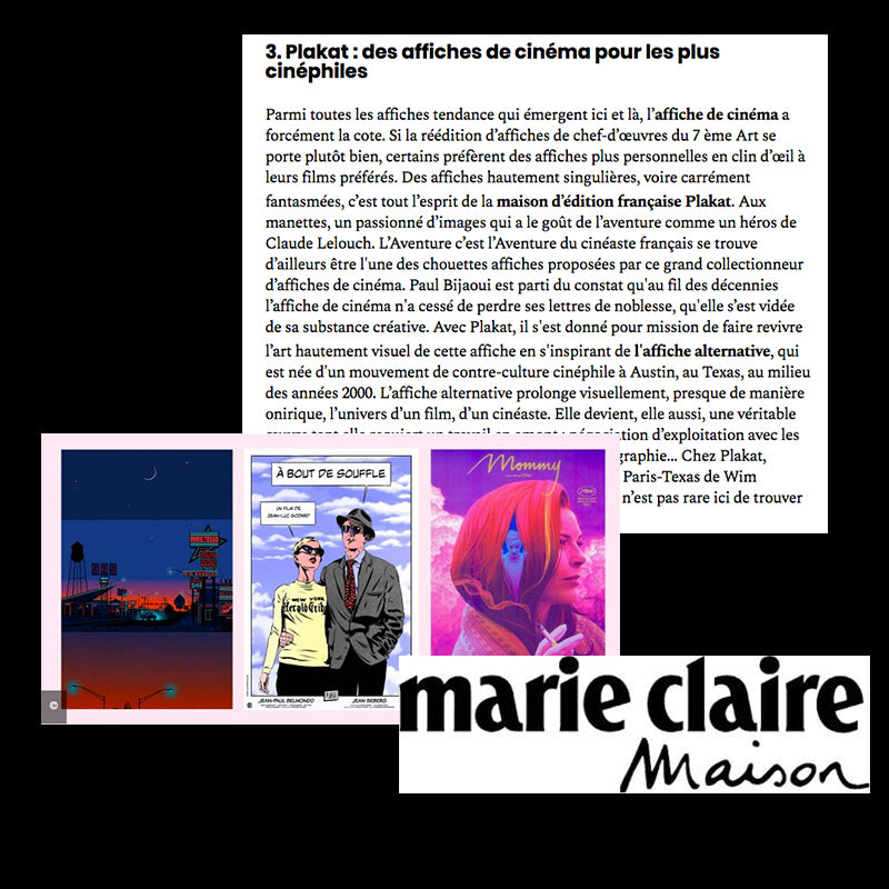 PLAKAT - EDITION - AFFICHE - CINEMA - SERIGRAPHIE - EDITION LIMITEE - NUMEROTEE MAIN - SIGNEE MAIN - PRESSE MARIE CLAIRE