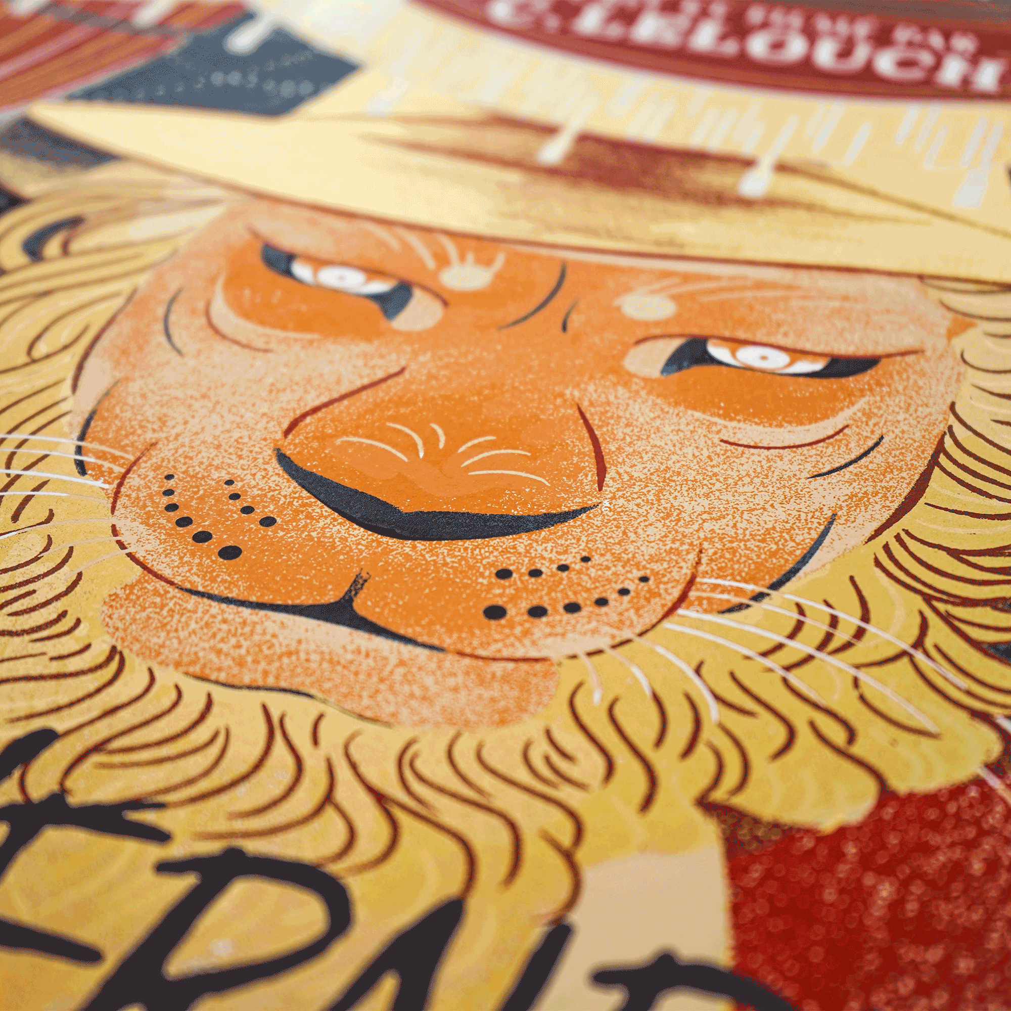 plakat - maison d'edition d'affiche en sérigraphie - affiche de cinema itinéraire d'un enfant gâtée réalisée par feifei ruan - tete de lion - inspiration cirque - style estampe japonaise - imprimée en edition limitée numérotee main