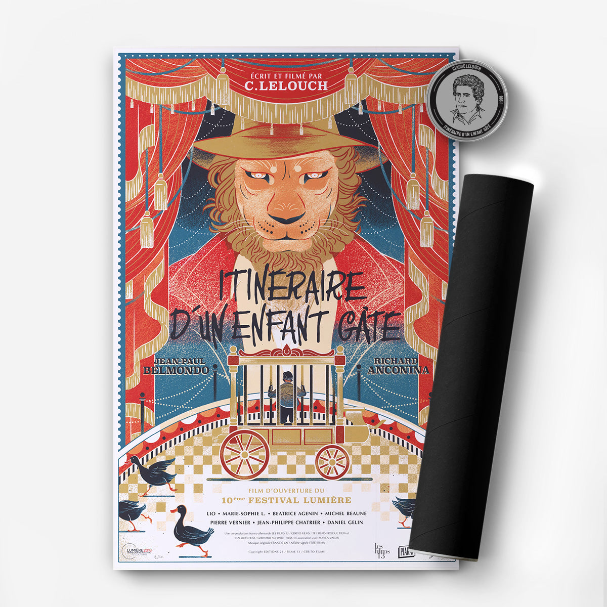 plakat - maison d'edition d'affiche en sérigraphie - affiche de cinema itinéraire d'un enfant gâtée réalisée par feifei ruan - tete de lion - inspiration cirque - style estampe japonaise - imprimée en edition limitée numérotee main