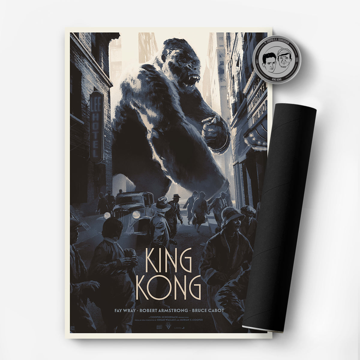 plakat - maison d'edition d'affiche en sérigraphie - affiche de cinema King Kong réalisée par Juan Esteban Rodriguez - chaos dans New York avec king kong - imprimée en edition limitée numérotee main