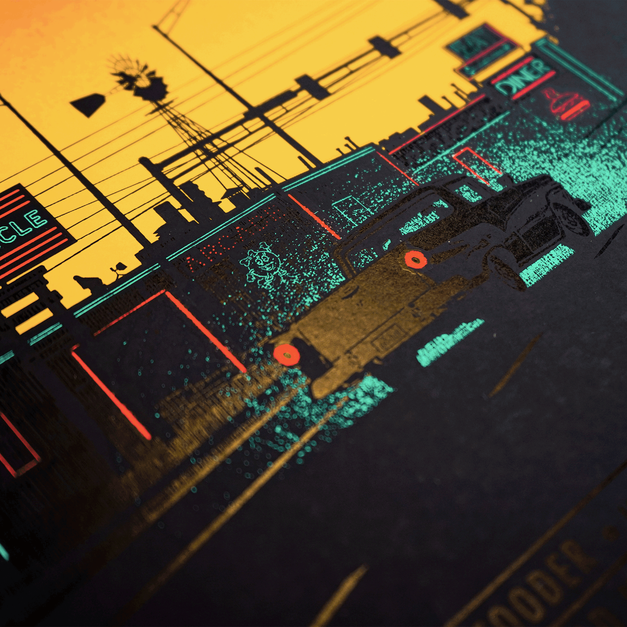 Plakat - maison d'edition d'affiche en serigraphie - affiche de cinema paris Texas sunrise réaliser par dan McCarthy - imprimée en edition limitée numérotée main