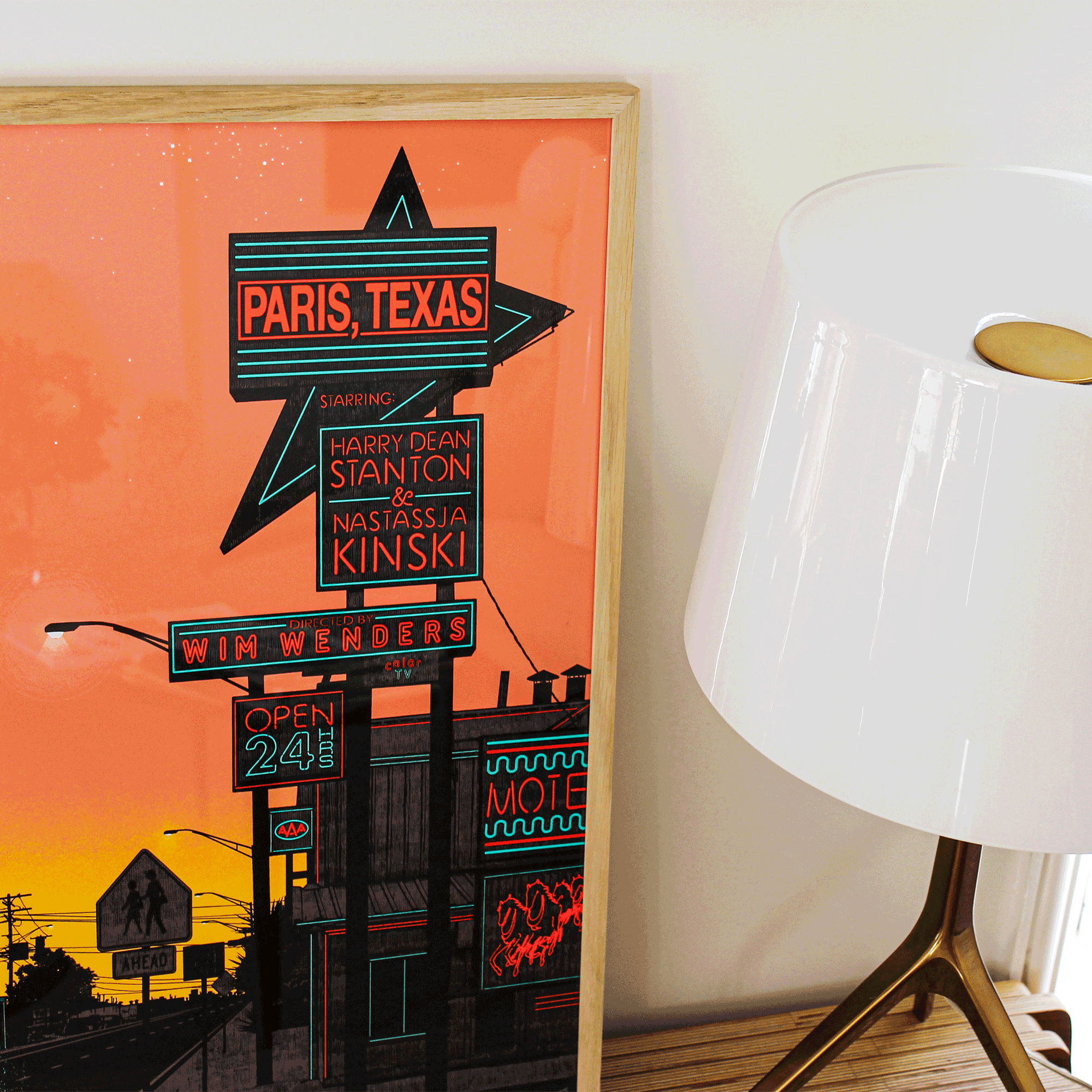 Plakat - maison d'edition d'affiche en serigraphie - affiche de cinema paris Texas sunrise réaliser par dan McCarthy - imprimée en edition limitée numérotée main