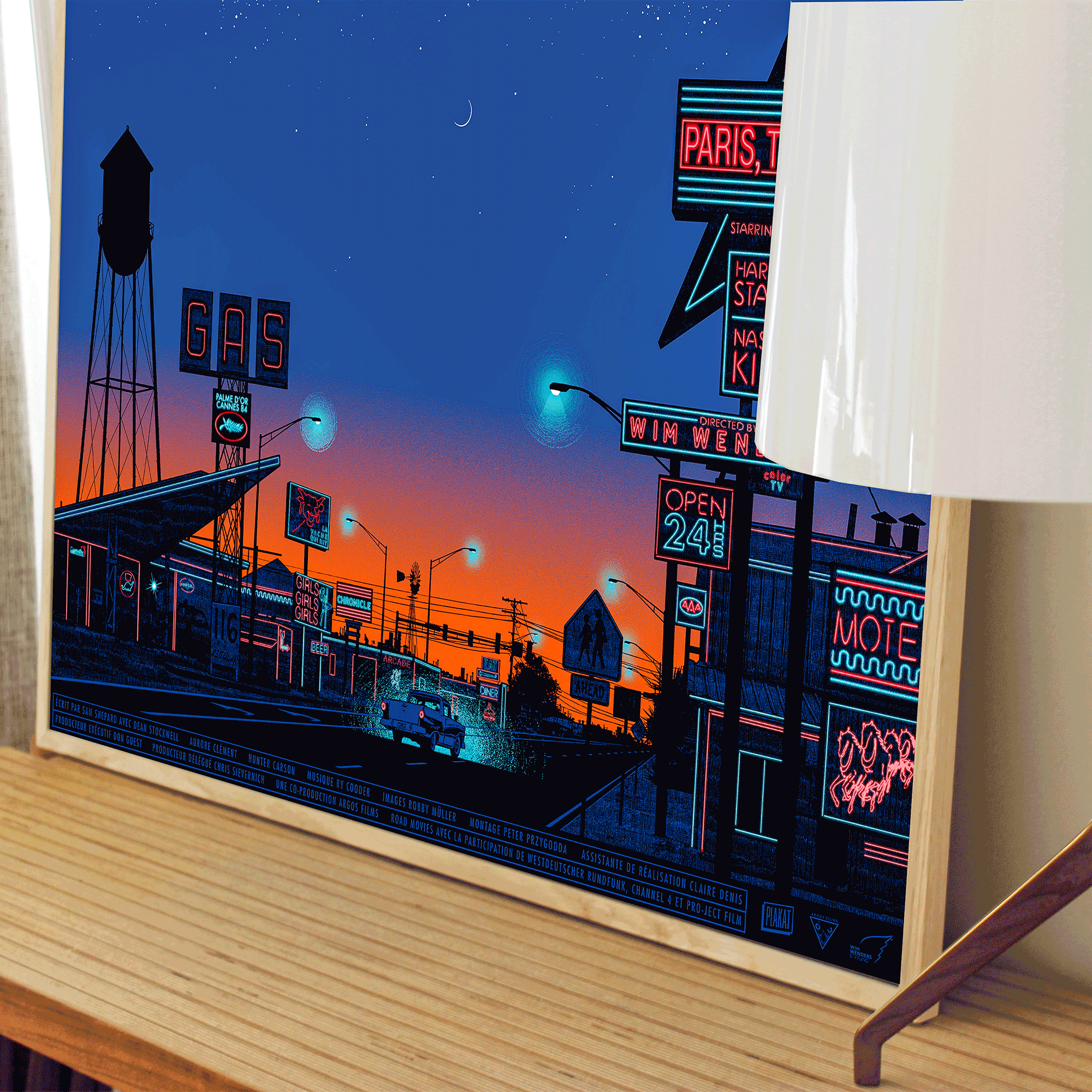 Plakat - maison d'edition d'affiche en serigraphie - affiche de cinema paris Texas sunset réalisée par dan McCarthy - imprimée en edition limitée numérotée main