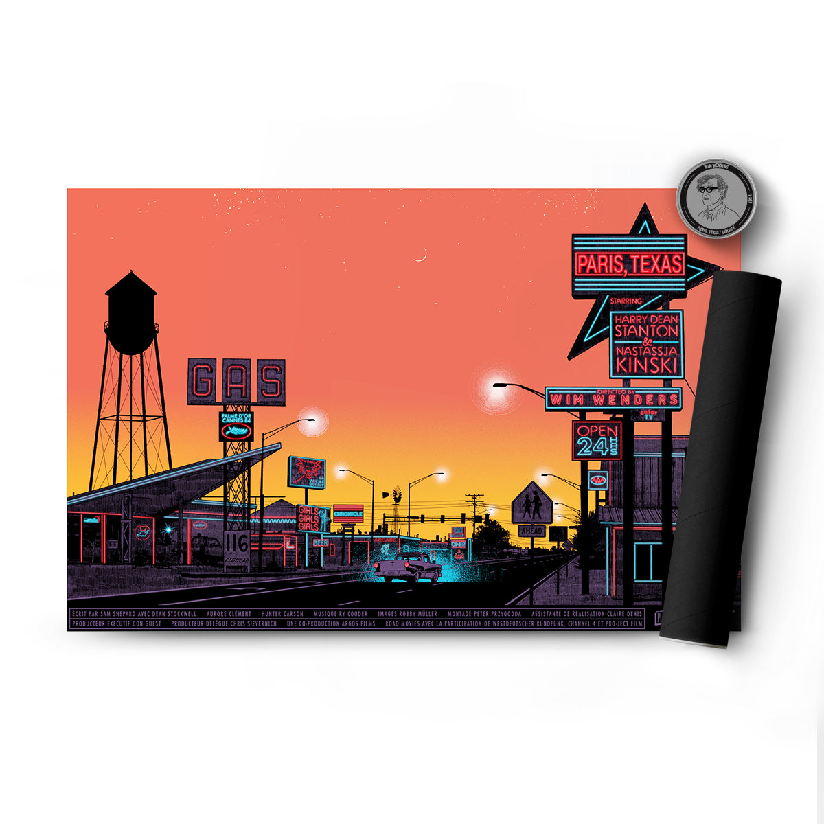 Plakat - maison d'edition d'affiche en serigraphie - affiche de cinema paris Texas sunrise réaliser par dan McCarthy - imprimée en edition limitée numérotée main