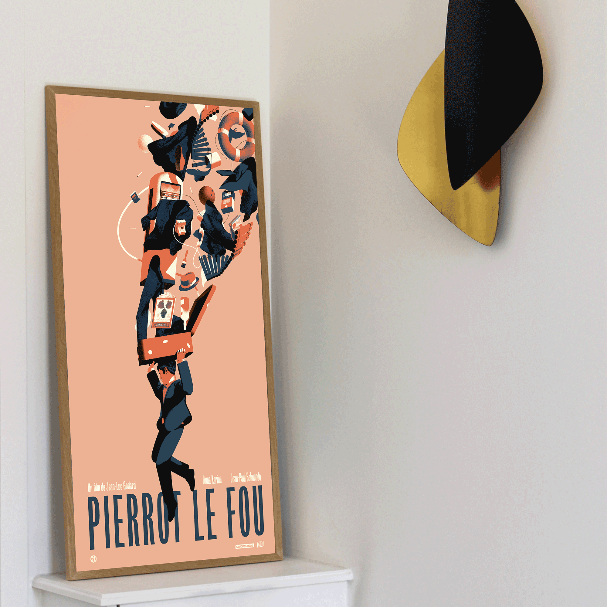 Plakat - maison d'edition d'affiche en serigraphie - affiche de cinema Pierrot Le fou réalisée par Sebastien plassard - imprimée en edition limitée numérotée main